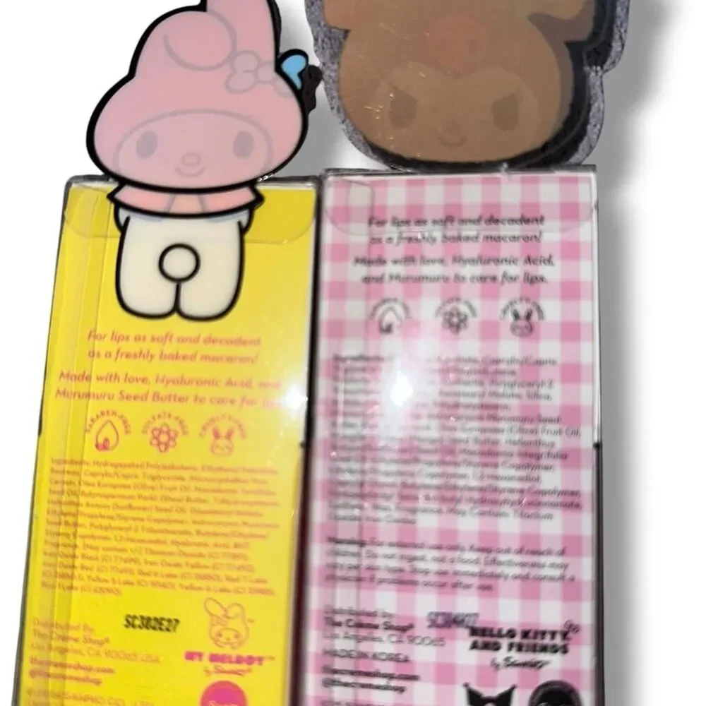 The Crème Shop My Melody and Kuromi macaron lip balms in a 2-piece set